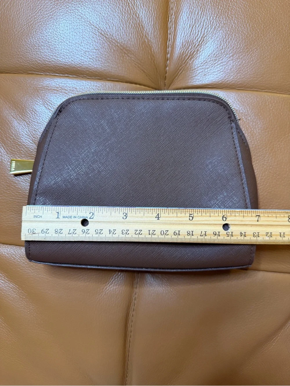 ✈️FURLA for Saudia Airlines Brown  Saffiano Leather Pouch w/ Gold Accents